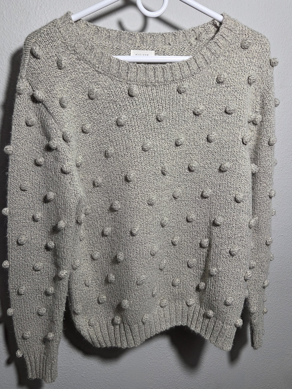 Pom-Pom Textured Crewneck Sweater in Light Gray